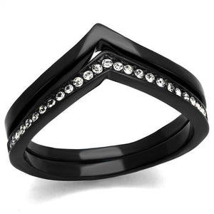 TK2302 - IP Black(Ion Plating) Stainless Steel Ring with Top Grade Crystal  in Clear