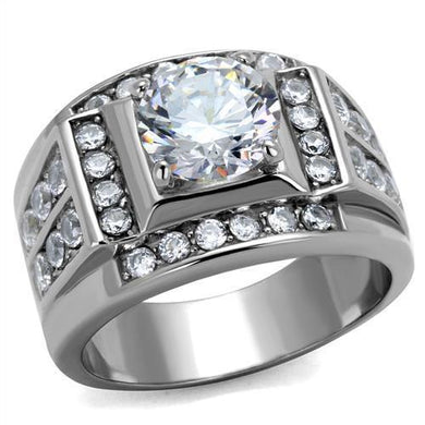 TK2305 - High polished (no plating) Stainless Steel Ring with AAA Grade CZ  in Clear