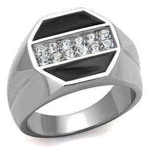 TK2309 - High polished (no plating) Stainless Steel Ring with Top Grade Crystal  in Clear