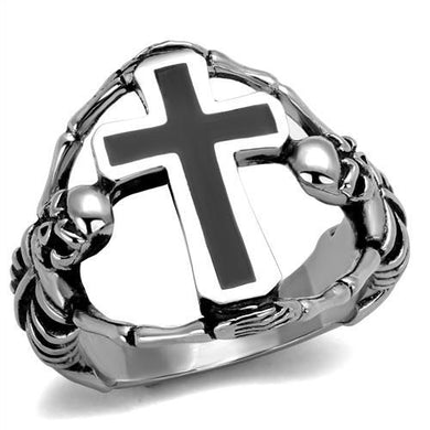 TK2313 - High polished (no plating) Stainless Steel Ring with Epoxy  in Jet