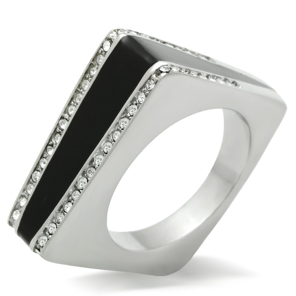 TK232 - High polished (no plating) Stainless Steel Ring with Top Grade Crystal  in Clear