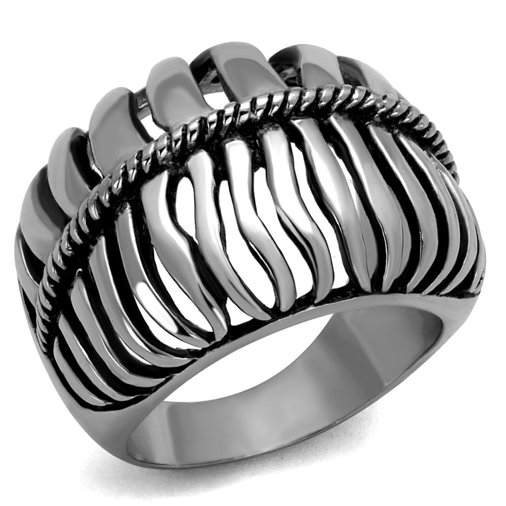TK2341 - High polished (no plating) Stainless Steel Ring with Epoxy  in Jet