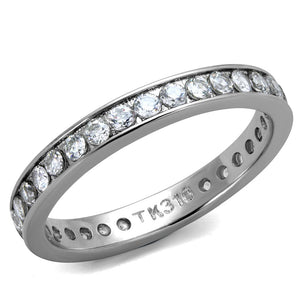 TK2343 - High polished (no plating) Stainless Steel Ring with AAA Grade CZ  in Clear