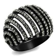 Load image into Gallery viewer, TK2345 - IP Black(Ion Plating) Stainless Steel Ring with Top Grade Crystal  in Black Diamond