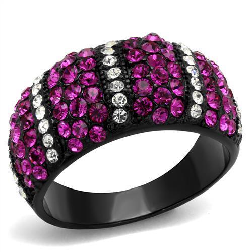 TK2356 - IP Black(Ion Plating) Stainless Steel Ring with Top Grade Crystal  in Fuchsia