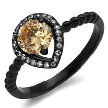 Load image into Gallery viewer, TK2365 - IP Black(Ion Plating) Stainless Steel Ring with AAA Grade CZ  in Champagne