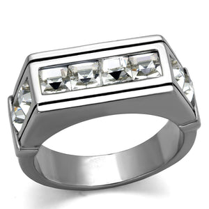 TK2376 - High polished (no plating) Stainless Steel Ring with Top Grade Crystal  in Clear
