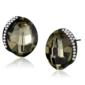 TK2377 - IP Black(Ion Plating) Stainless Steel Earrings with Top Grade Crystal  in Black Diamond
