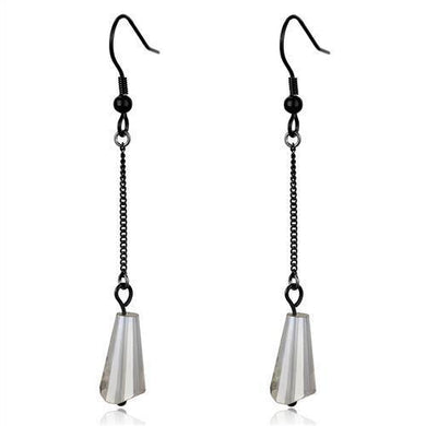 TK2381 - IP Black(Ion Plating) Stainless Steel Earrings with Synthetic Synthetic Glass in Clear