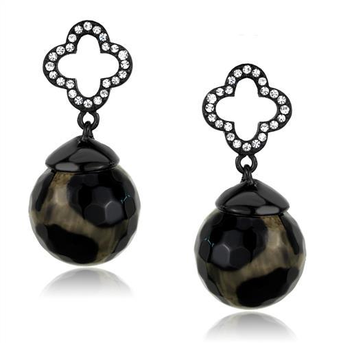 TK2384 - IP Black(Ion Plating) Stainless Steel Earrings with Synthetic Onyx in Multi Color