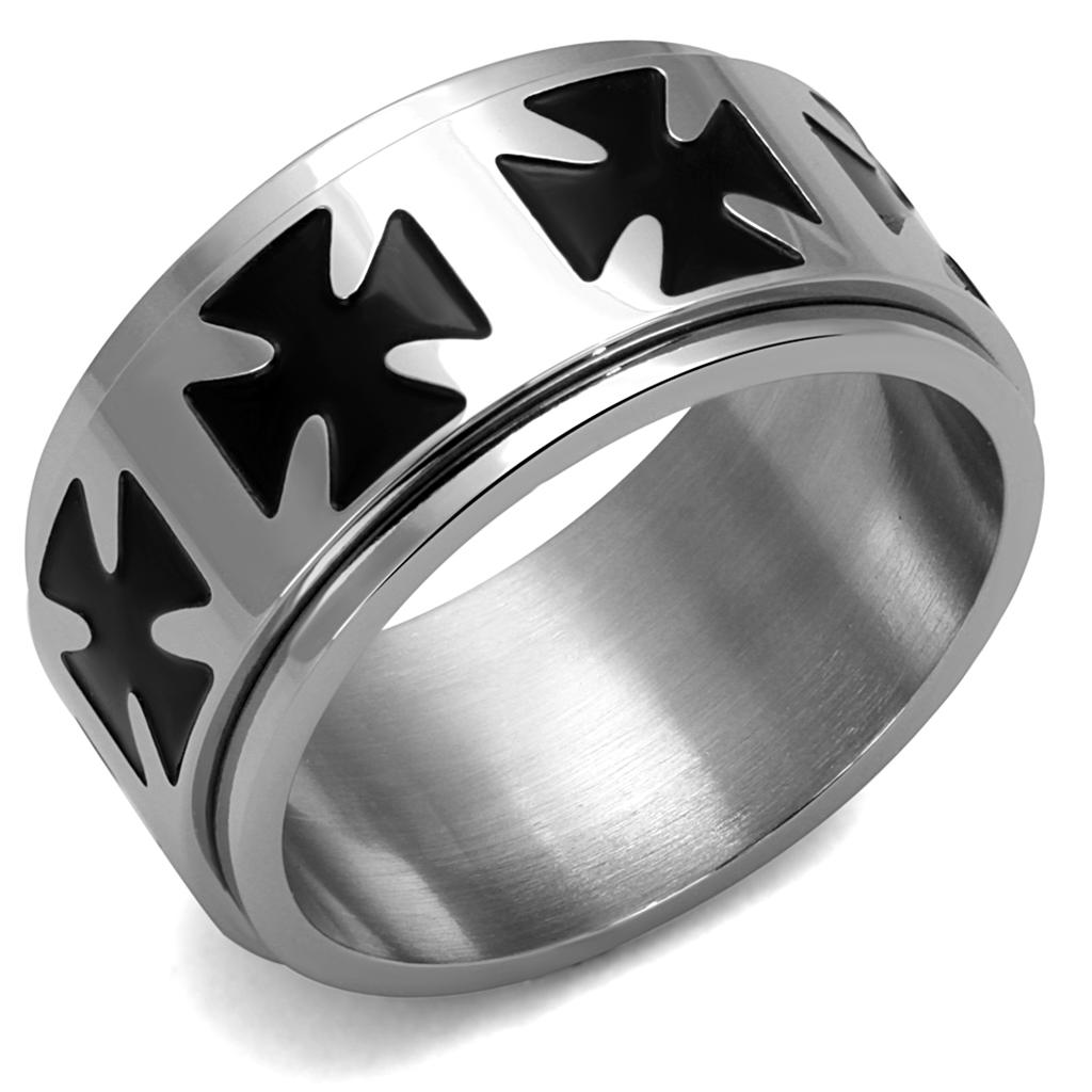TK2391 - High polished (no plating) Stainless Steel Ring with Epoxy  in Jet