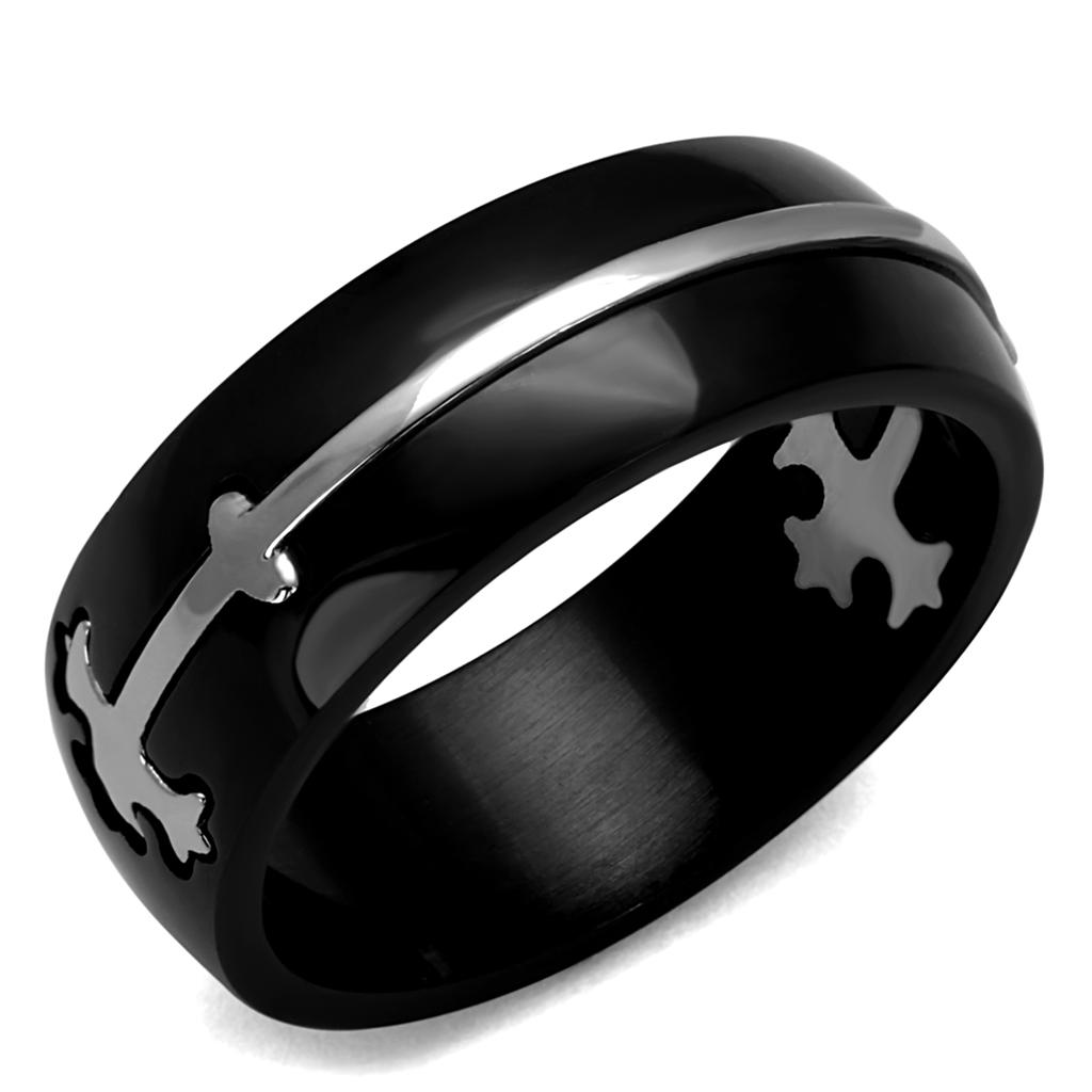 TK2392 - Two-Tone IP Black Stainless Steel Ring with No Stone