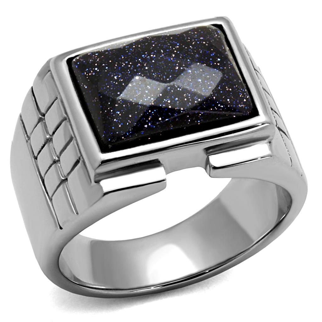 TK2399 - High polished (no plating) Stainless Steel Ring with Blue Sand  in Montana