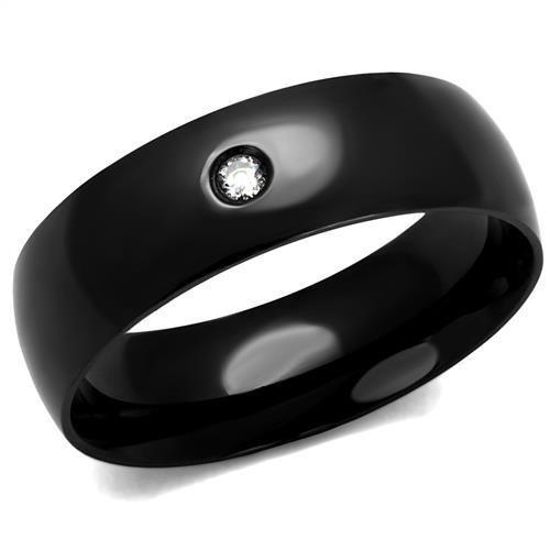 TK2409 - IP Black(Ion Plating) Stainless Steel Ring with AAA Grade CZ  in Clear