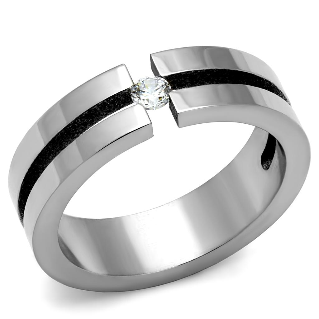 TK2412 - High polished (no plating) Stainless Steel Ring with AAA Grade CZ  in Clear