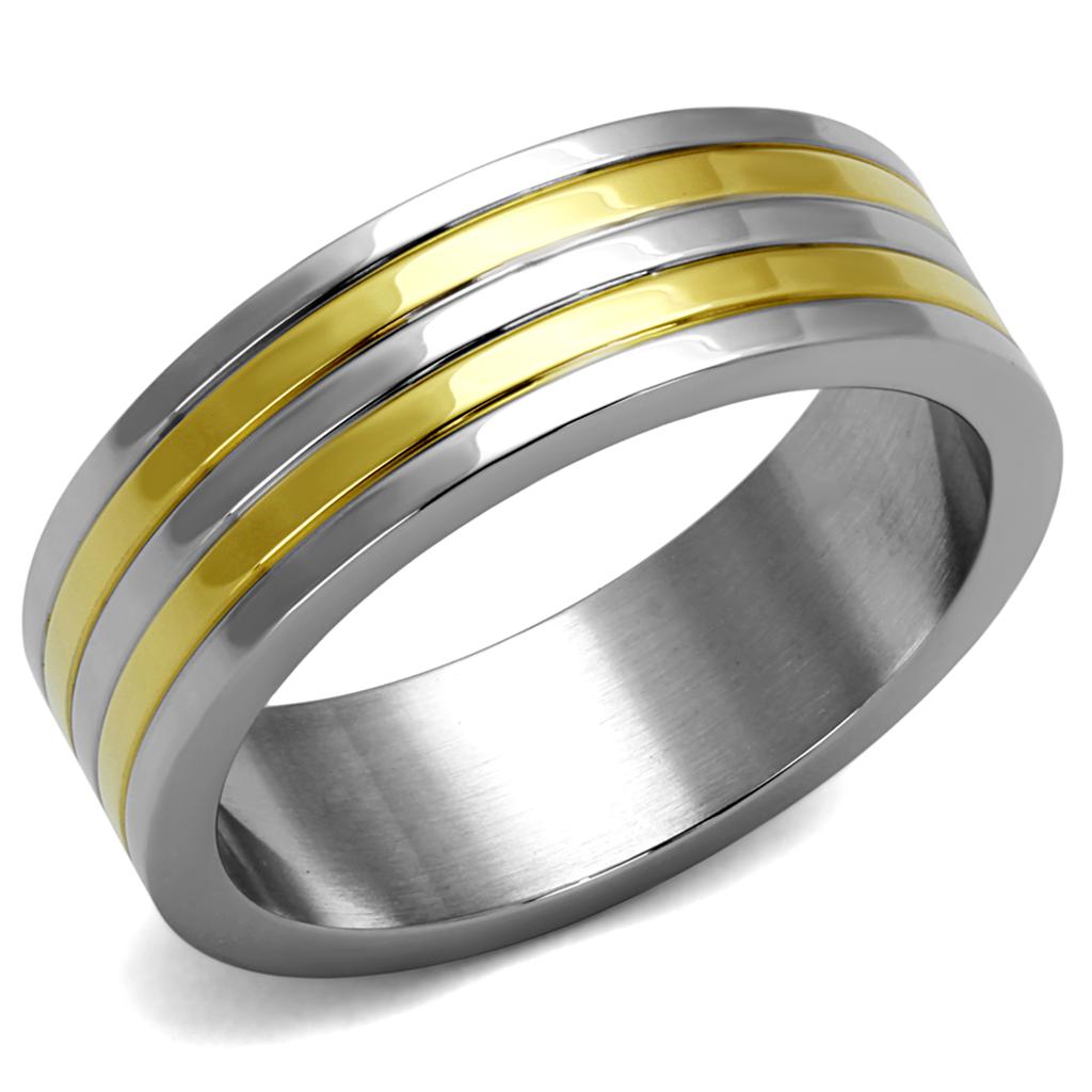 TK2413 - Two-Tone IP Gold (Ion Plating) Stainless Steel Ring with No Stone