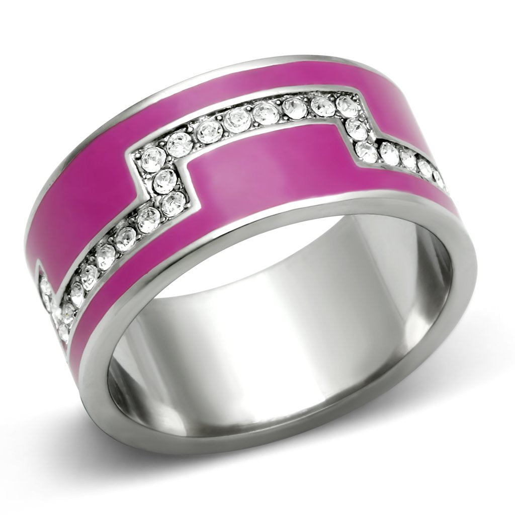 TK244 - High polished (no plating) Stainless Steel Ring with Top Grade Crystal  in Clear