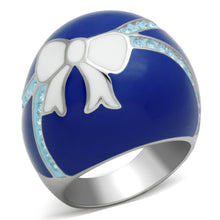 Load image into Gallery viewer, TK245 - High polished (no plating) Stainless Steel Ring with Top Grade Crystal  in Sea Blue
