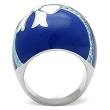 Load image into Gallery viewer, TK245 - High polished (no plating) Stainless Steel Ring with Top Grade Crystal  in Sea Blue
