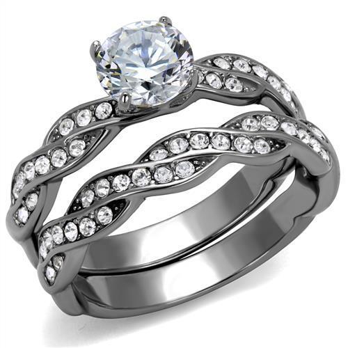 TK2475 - High polished (no plating) Stainless Steel Ring with AAA Grade CZ  in Clear
