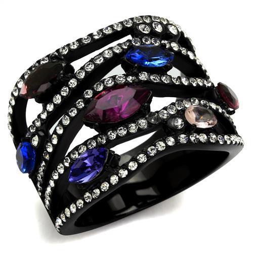 TK2480 - IP Black(Ion Plating) Stainless Steel Ring with Top Grade Crystal  in Multi Color