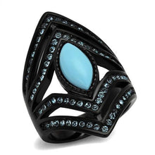 Load image into Gallery viewer, TK2482 - IP Black(Ion Plating) Stainless Steel Ring with Synthetic Turquoise in Sea Blue