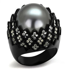 Load image into Gallery viewer, TK2483 - IP Black(Ion Plating) Stainless Steel Ring with Synthetic Pearl in Gray