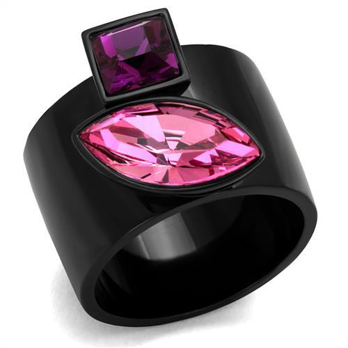 TK2484 - IP Black(Ion Plating) Stainless Steel Ring with Top Grade Crystal  in Rose