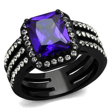 Load image into Gallery viewer, TK2486 - IP Black(Ion Plating) Stainless Steel Ring with AAA Grade CZ  in Tanzanite
