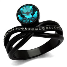 Load image into Gallery viewer, TK2488 - IP Black(Ion Plating) Stainless Steel Ring with Top Grade Crystal  in Blue Zircon