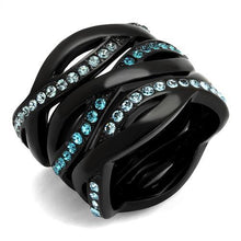 Load image into Gallery viewer, TK2492 - IP Black(Ion Plating) Stainless Steel Ring with Top Grade Crystal  in Sea Blue