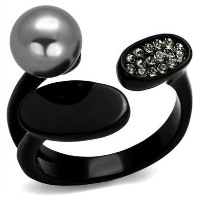 TK2493 - IP Black(Ion Plating) Stainless Steel Ring with Synthetic Pearl in Gray