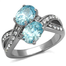 Load image into Gallery viewer, TK2501 - High polished (no plating) Stainless Steel Ring with AAA Grade CZ  in Sea Blue