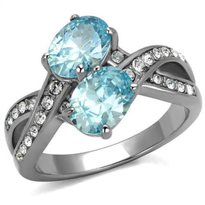 TK2501 - High polished (no plating) Stainless Steel Ring with AAA Grade CZ  in Sea Blue