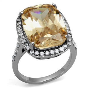 TK2503 - High polished (no plating) Stainless Steel Ring with AAA Grade CZ  in Champagne