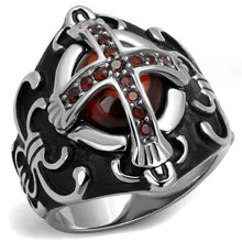 Load image into Gallery viewer, TK2507 - High polished (no plating) Stainless Steel Ring with AAA Grade CZ  in Garnet