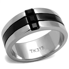 Load image into Gallery viewer, TK2516 - High polished (no plating) Stainless Steel Ring with Top Grade Crystal  in Jet