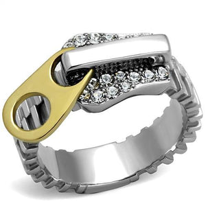 TK2520 - Two-Tone IP Gold (Ion Plating) Stainless Steel Ring with Top Grade Crystal  in Clear
