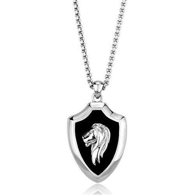 TK2521 - High polished (no plating) Stainless Steel Chain Pendant with Epoxy  in Jet