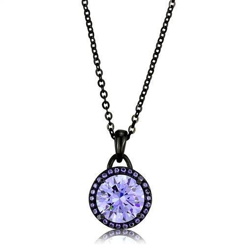 TK2525 - IP Black(Ion Plating) Stainless Steel Chain Pendant with AAA Grade CZ  in Light Amethyst