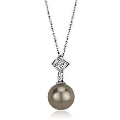 TK2526 - High polished (no plating) Stainless Steel Chain Pendant with Synthetic Glass Bead in Gray