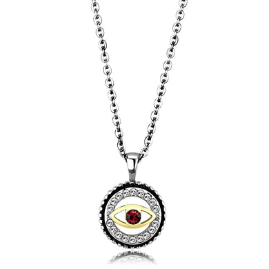 TK2527 - Two-Tone IP Gold (Ion Plating) Stainless Steel Chain Pendant with Top Grade Crystal  in Garnet