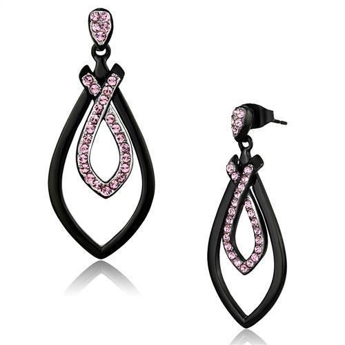 TK2532 - Two-Tone IP Black (Ion Plating) Stainless Steel Earrings with Top Grade Crystal  in Light Rose