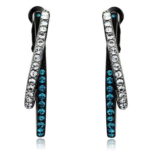 TK2533 - Two-Tone IP Black (Ion Plating) Stainless Steel Earrings with Top Grade Crystal  in Blue Zircon