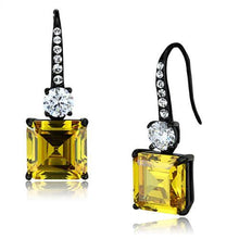 Load image into Gallery viewer, TK2539 - IP Black(Ion Plating) Stainless Steel Earrings with AAA Grade CZ  in Topaz