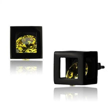 Load image into Gallery viewer, TK2540 - IP Black(Ion Plating) Stainless Steel Earrings with AAA Grade CZ  in Topaz