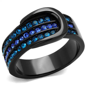 TK2549 - IP Black(Ion Plating) Stainless Steel Ring with Top Grade Crystal  in Multi Color