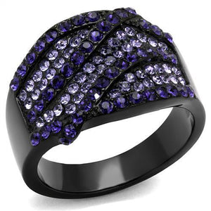 TK2551 - IP Black(Ion Plating) Stainless Steel Ring with Top Grade Crystal  in Multi Color