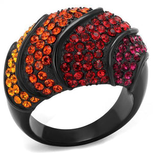 TK2553 - IP Black(Ion Plating) Stainless Steel Ring with Top Grade Crystal  in Multi Color