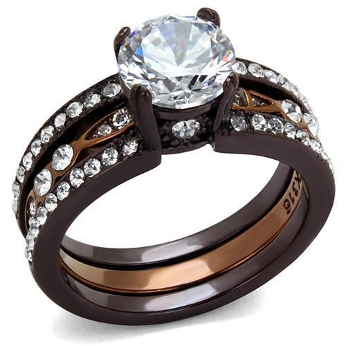 TK2560 - IP Dark Brown (IP coffee) & IP light Coffee Stainless Steel Ring with AAA Grade CZ  in Clear
